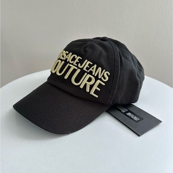 ⭕️ VERSACE JEANS Hat Cap Black Gold Designer Men’s - Picture 1 of 5